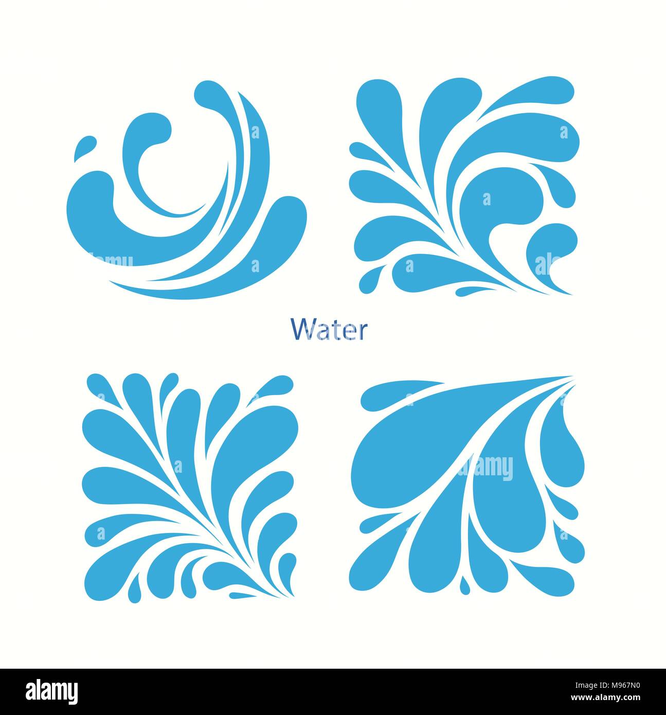 L'eau Gouttes bleu set d'icônes. Icône aqua carré. Illustration de Vecteur