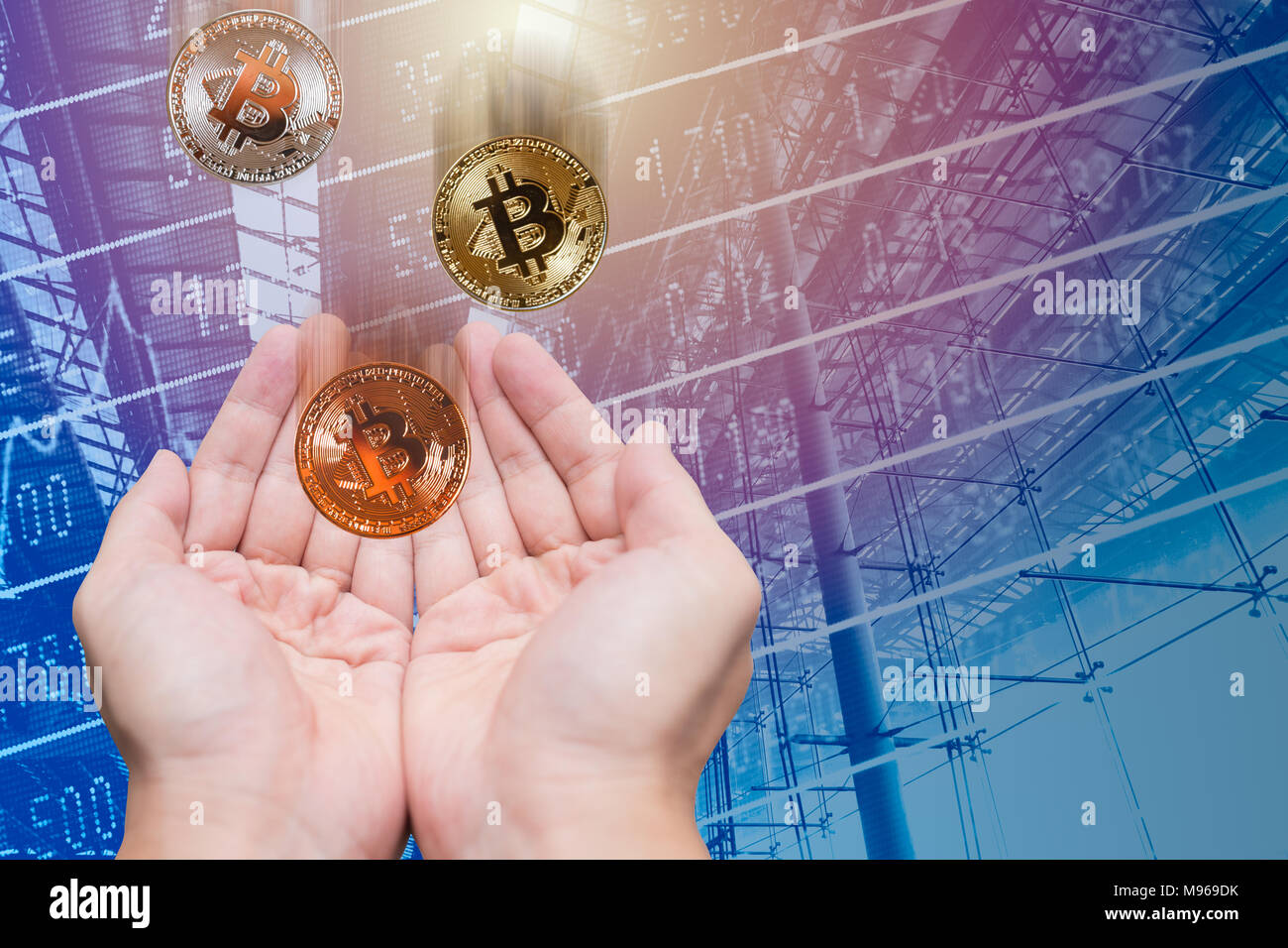 Saisir et profiter de maintien de la valeur numérique des bitcoins cryptocurrency : avec ICO Banque D'Images