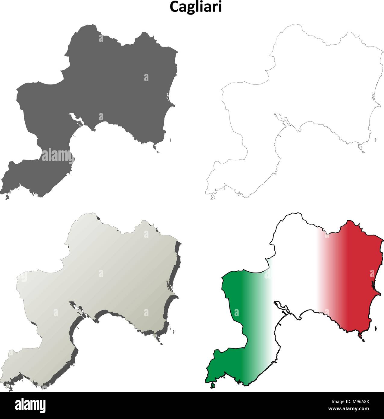 Cagliari blank aperçu détaillé de l'ensemble de cartes Illustration de Vecteur