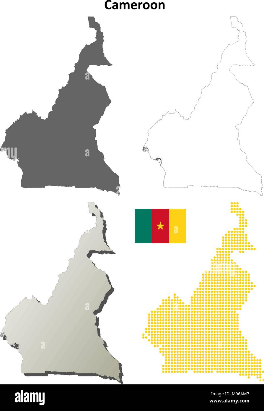 Cameroun contour plan set Illustration de Vecteur