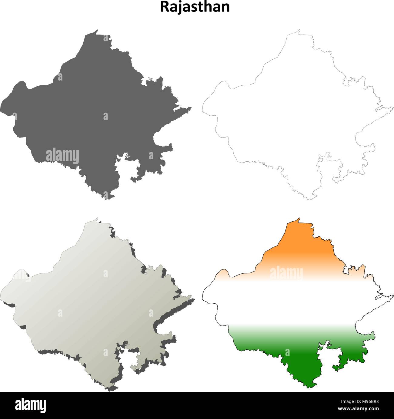 Rajasthan blank aperçu détaillé de l'ensemble de cartes Illustration de Vecteur