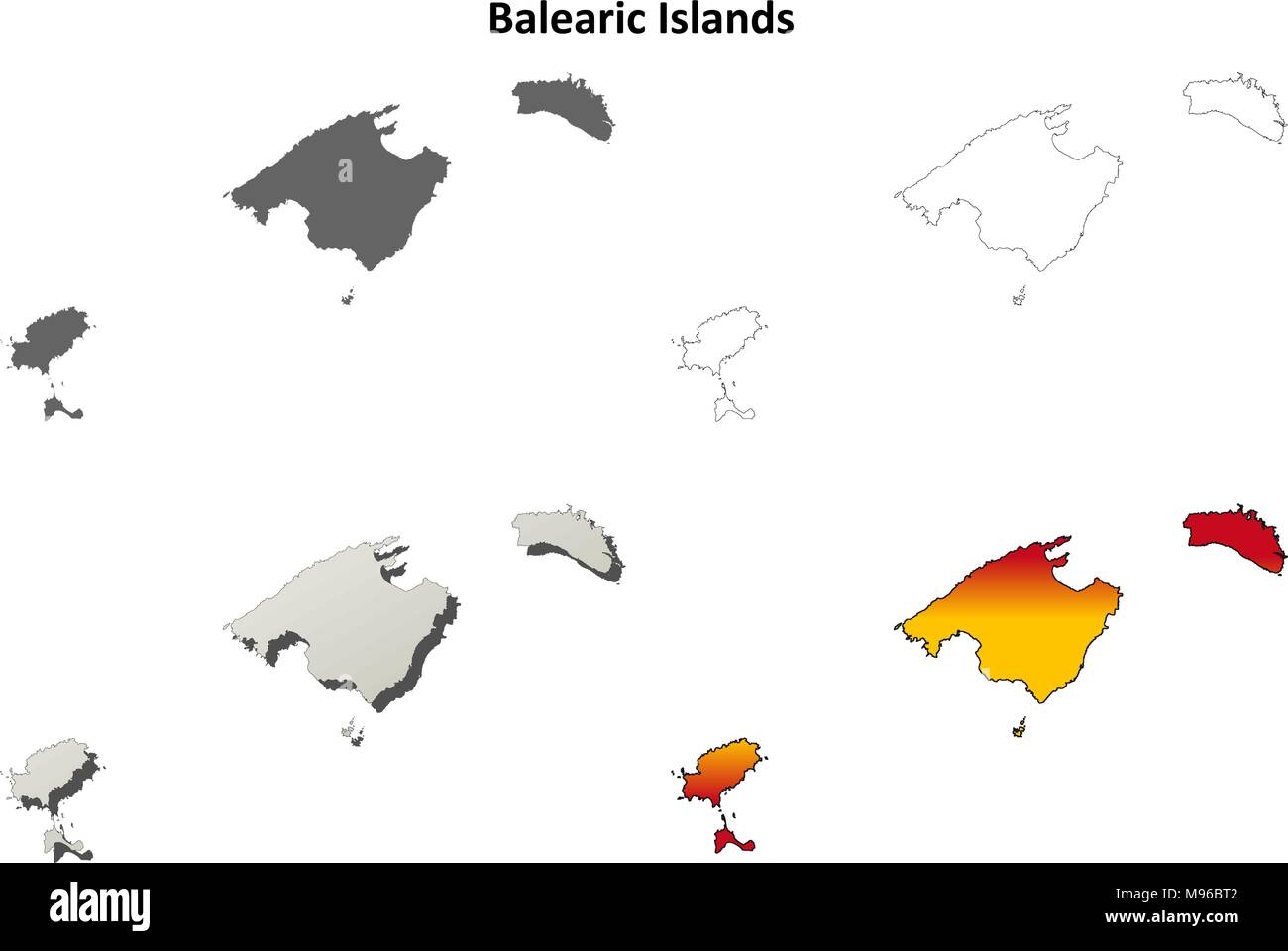 Îles Baléares carte muette set Illustration de Vecteur