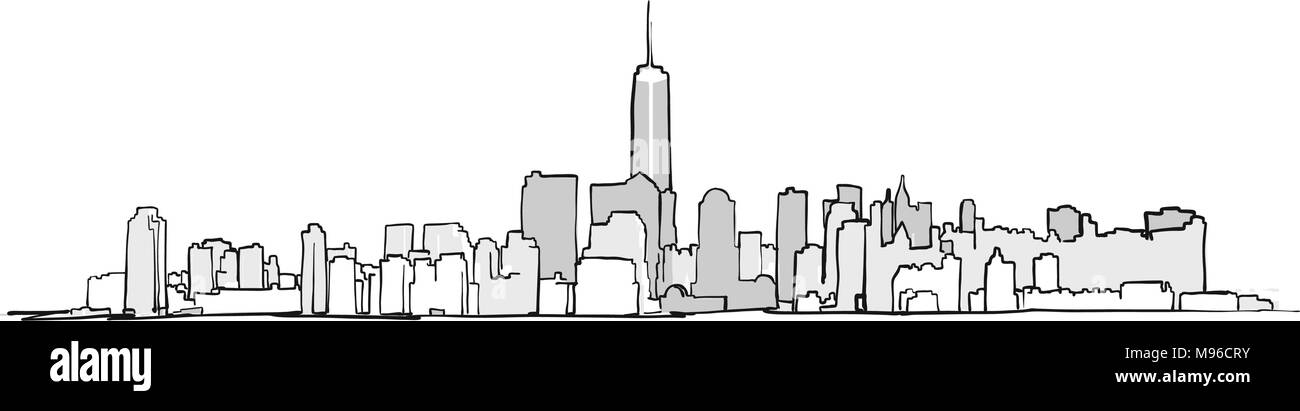 New York City Skyline Dessin. Vector Concept Illustration infographie Bannière de et le marketing. Illustration de Vecteur