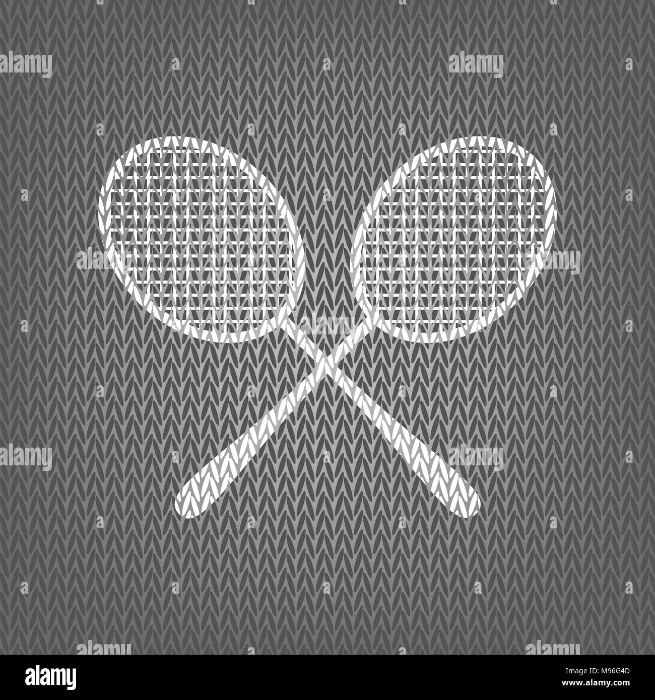 Deux raquette de tennis signe. Vecteur. En blanc sur fond gris en icône. Isolées. Illustration de Vecteur