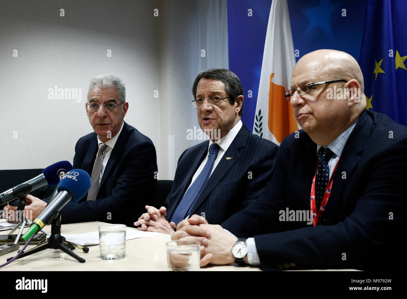 Bruxelles, Belgique. 23 mars 2018. Nicos Anastasiades, Président de Chypre propose une conférence de presse à l'issue d'un sommet de l'UE. Alexandros Michailidis/Alamy Live News Banque D'Images