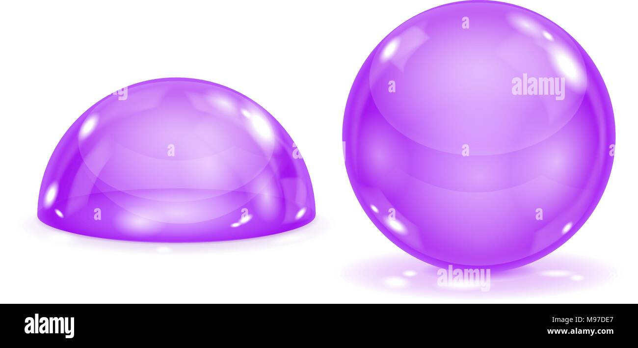 Boule en verre violet et dôme bleu. Une sphère et semi-sphère Illustration de Vecteur