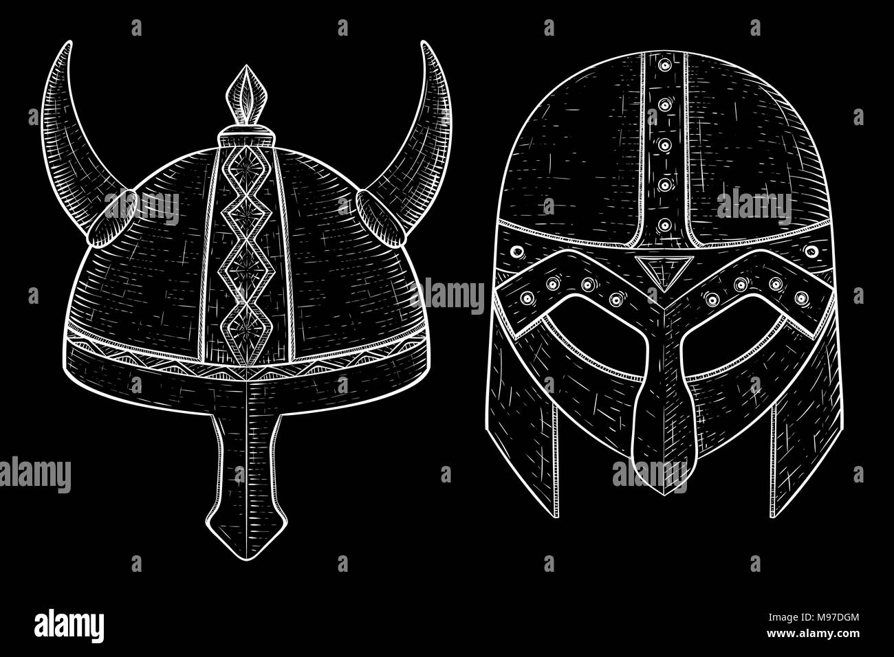 Casque viking. Croquis dessinés à la main, Illustration de Vecteur