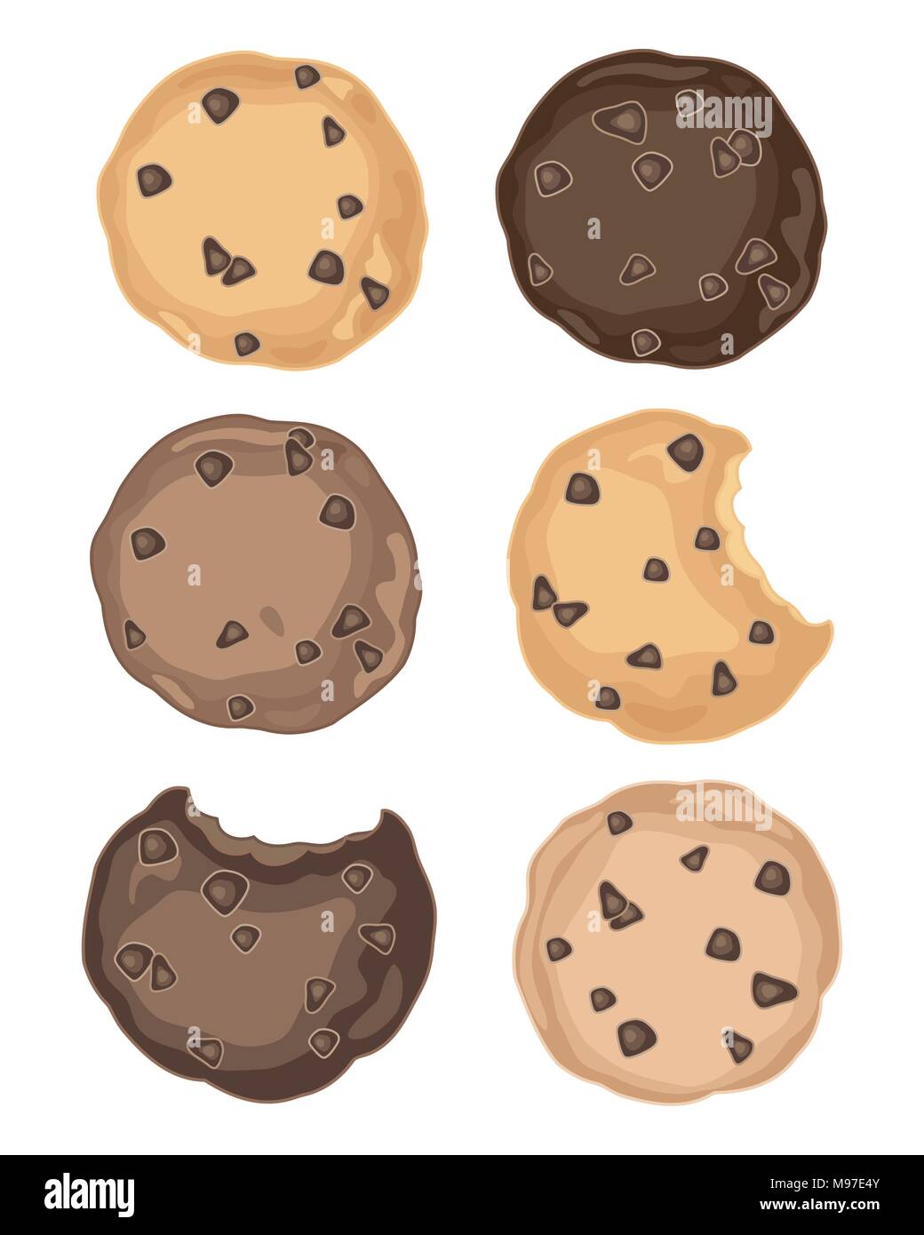 Un vecteur illustration au format eps d'une sélection de délicieux cookies aux pépites de chocolat sur un fond blanc Illustration de Vecteur