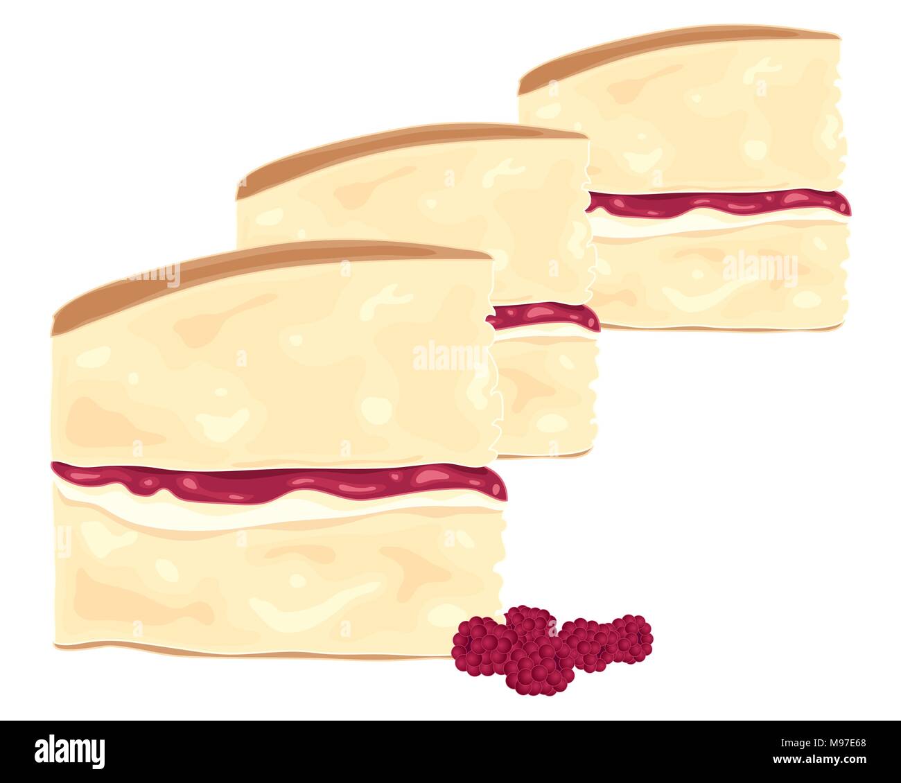 Une illustration de tranches de gâteau éponge victoria délicieux avec confiture de framboises et de la crème sur un fond blanc Illustration de Vecteur