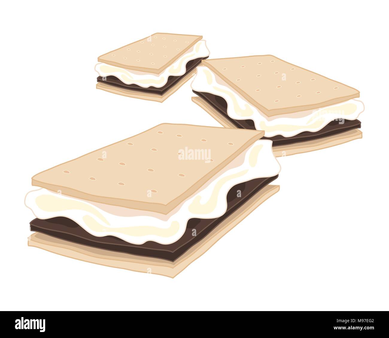 Un vecteur illustration au format eps de délicieux biscuit croquant smores américain avec de la guimauve et chocolat isolé sur fond blanc Illustration de Vecteur