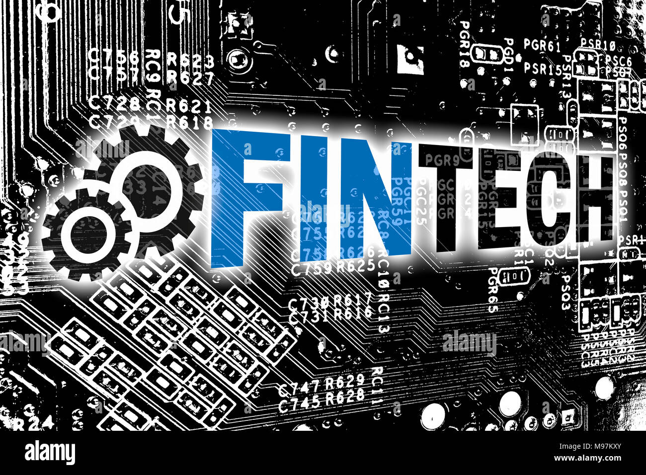 Fintech avec circuit board concept arrière-plan. Banque D'Images