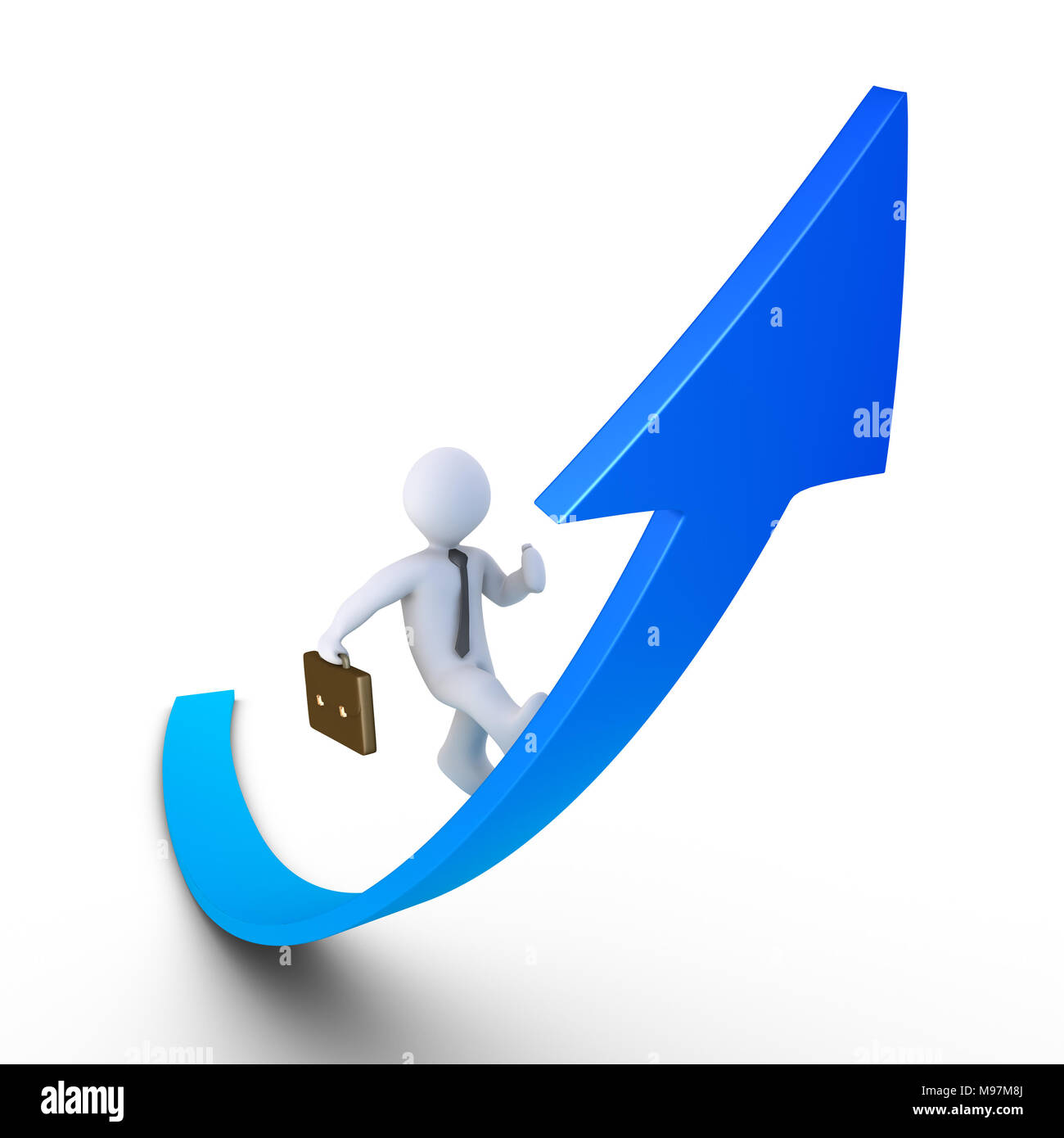 Homme d 3d fonctionne sur un graphique allant vers le haut Banque D'Images