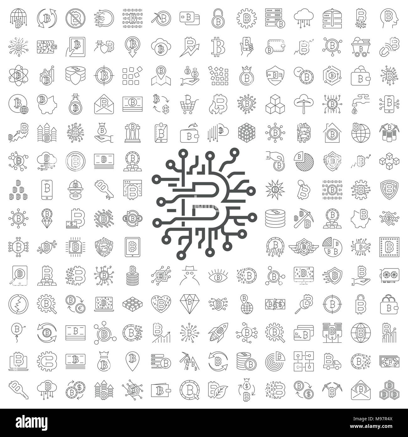 Grand ensemble avec blockchain cryptomoney et icônes. Course modifiable Illustration de Vecteur