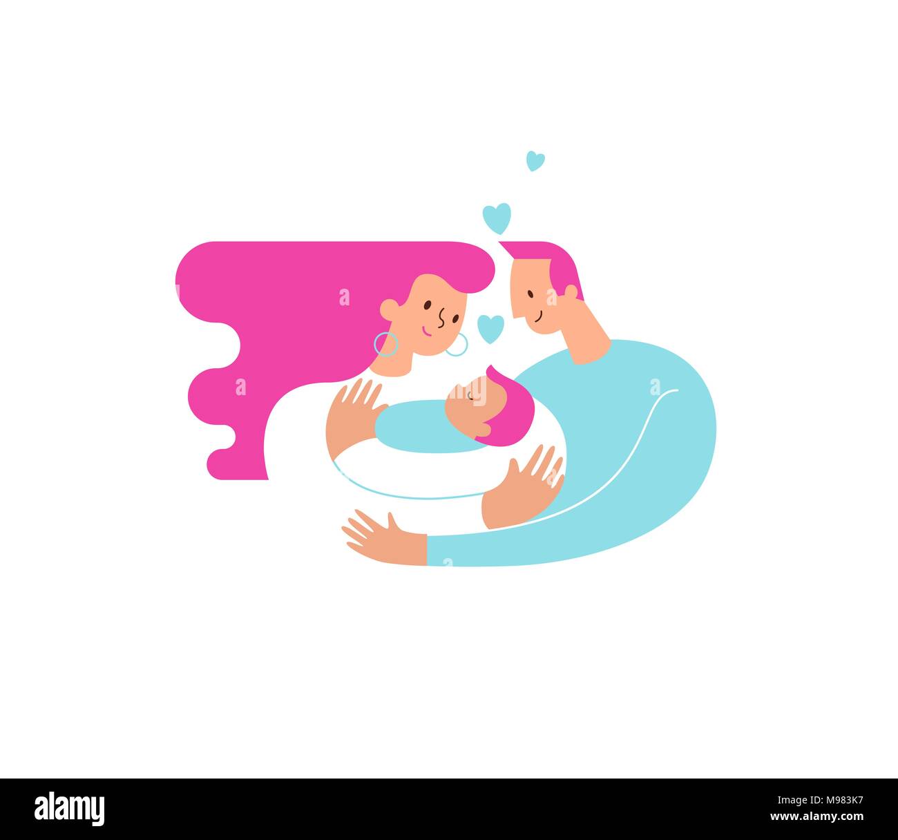 Maman Et Papa Hugging Et Calins Leur Bebe Garcon Ou Fille Et Les Soins Infirmiers Faire Place Au Fils Nouveau Ne De Parents Et D Exprimer L Amour Et De Soins Logo Illustration Moderne Symbole