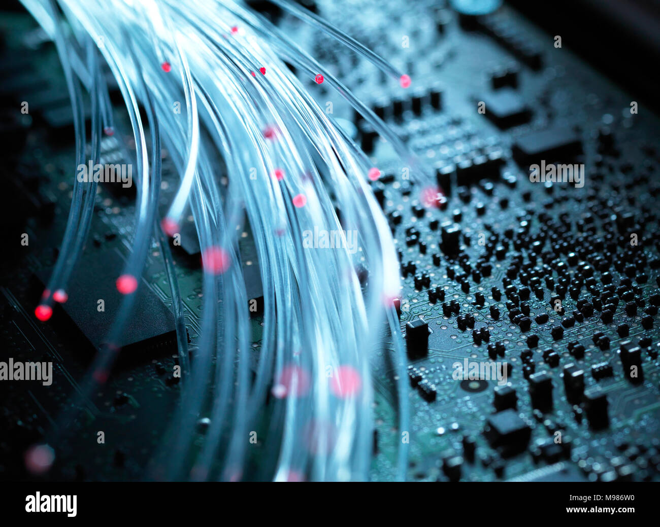 La fibre optique, du matériel, du circuit dans l'arrière-plan Banque D'Images