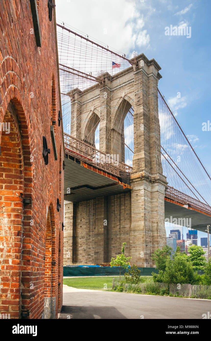USA, New York, Brooklyn, vue d'Bridgre Brooklyn de Brooklyn Bridge Park Banque D'Images
