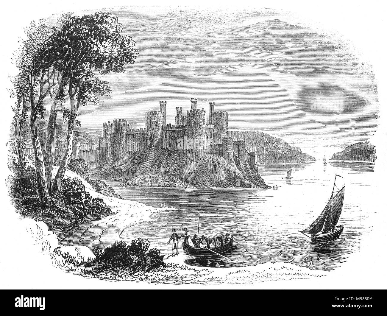 Conway aka Conwy Castle est une fortification médiévale à Conwy, sur la côte nord du Pays de Galles. Il a été construit par Edward I, lors de sa conquête du Pays de Galles, entre 1283 et 1289. Il a été construit dans le cadre d'un projet de création de la ville fortifiée de Conwy et au cours des siècles, le château a joué un rôle important dans plusieurs guerres. Il a résisté à l'attaque de Madog ap Llywelyn dans l'hiver de 1294-95, a agi comme un refuge provisoire pour Richard II en 1399 et a été détenu pendant plusieurs mois par les forces fidèles à Owain Glyndŵr en 1401. Banque D'Images