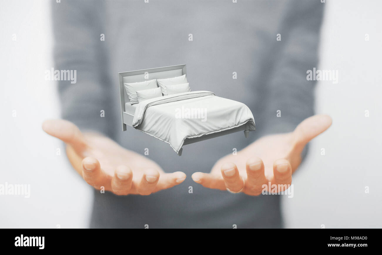 Chambres sur les mains, concept de rêve ou de sommeil Banque D'Images