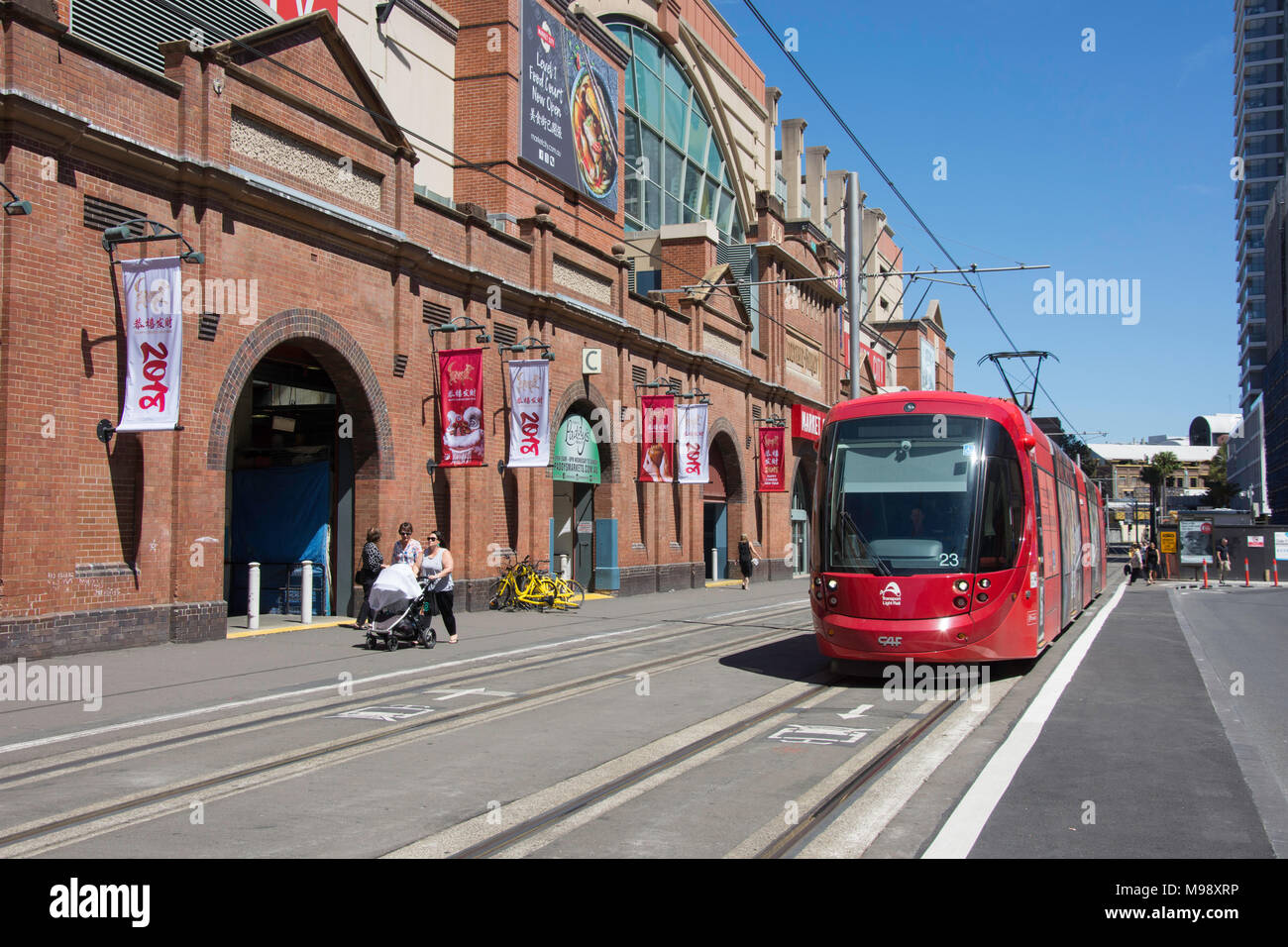 Transdev train léger sur rail de la ville de marché (Sydney), Paddy's Haymarket Haymarket, Sydney, New South Wales, Australia Banque D'Images