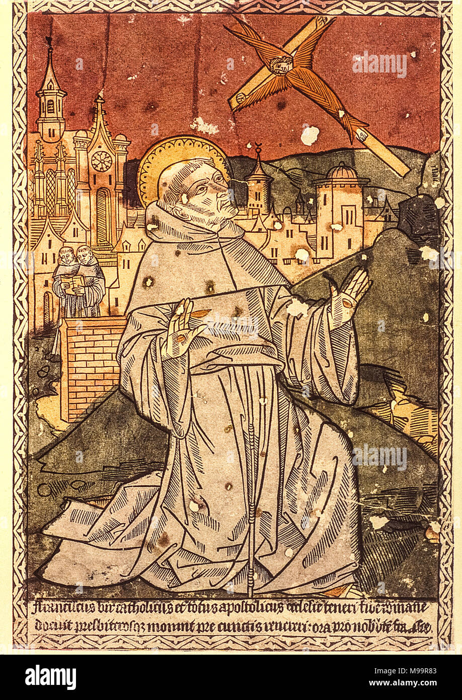 Gravure sur bois peint de Saint François 1480 Banque D'Images