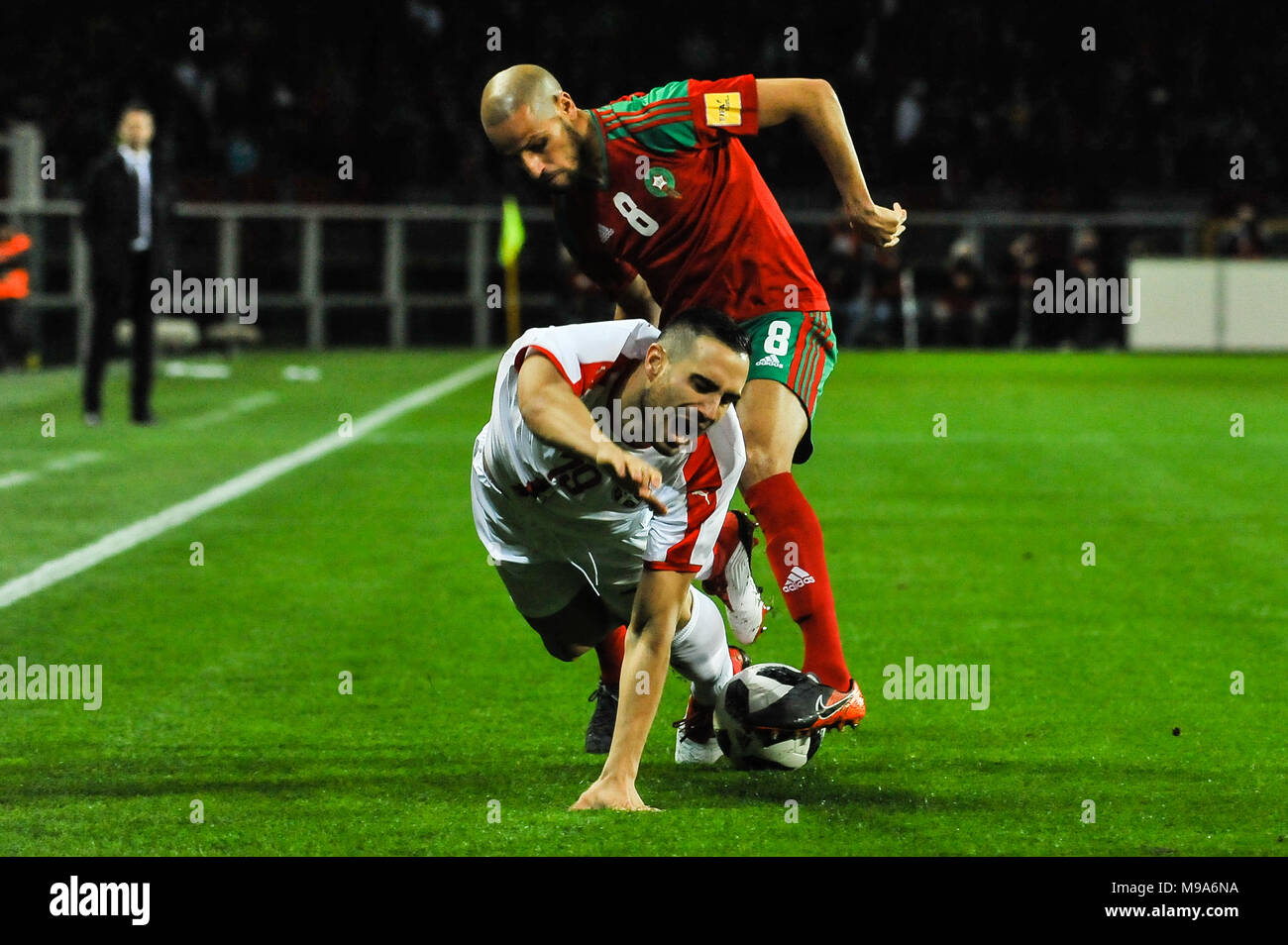 Turin, Italie. 23 mars 2018. Nikola Maksimovic (Serbie) pendant le match de foot amichevole entre Maroc et la Serbie à stade Olimpico Grande Torino le 23 mars, 2018 à Turin, Italie. Crédit : FABIO ANNEMASSE/Alamy Live News Banque D'Images