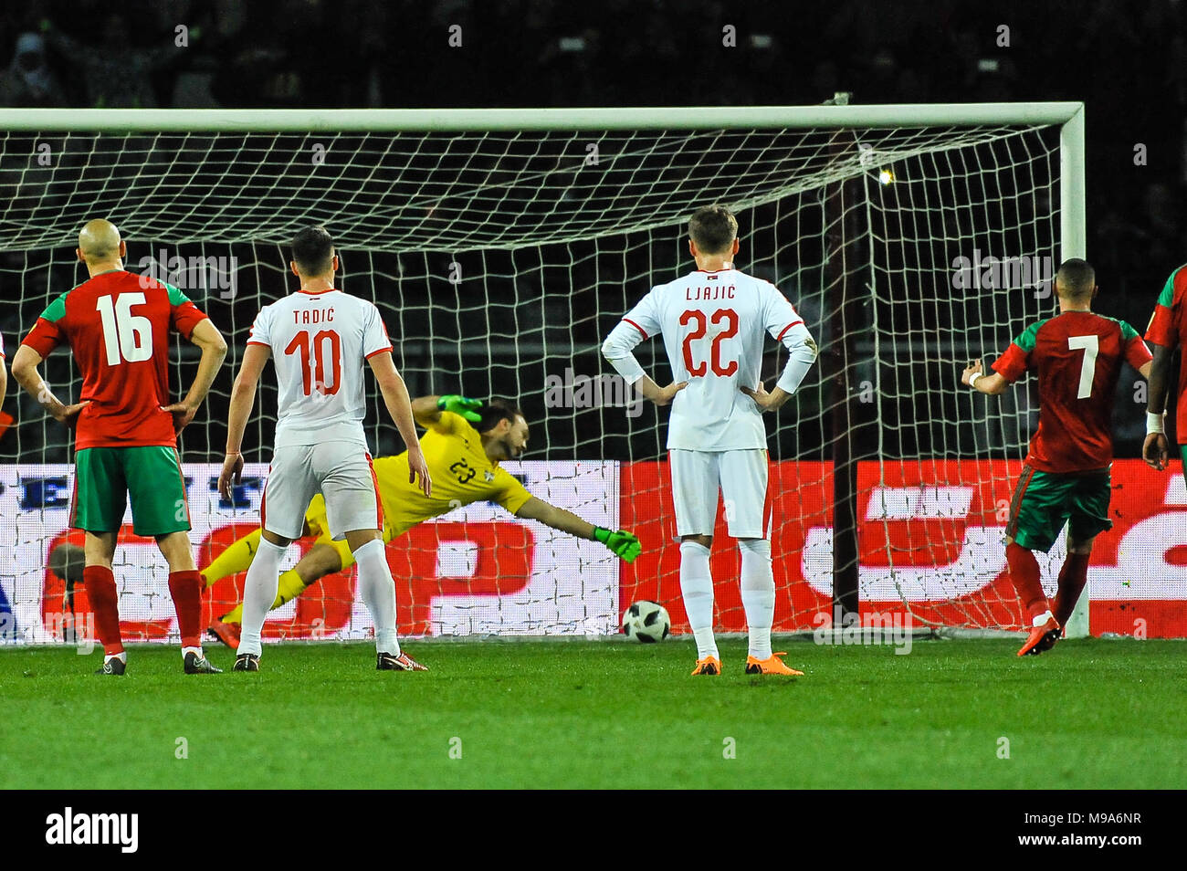 Turin, Italie. 23 mars 2018. Dmitrovic Marko (Serbie) pendant le match de foot amichevole entre Maroc et la Serbie à stade Olimpico Grande Torino le 23 mars, 2018 à Turin, Italie. Crédit : FABIO ANNEMASSE/Alamy Live News Banque D'Images