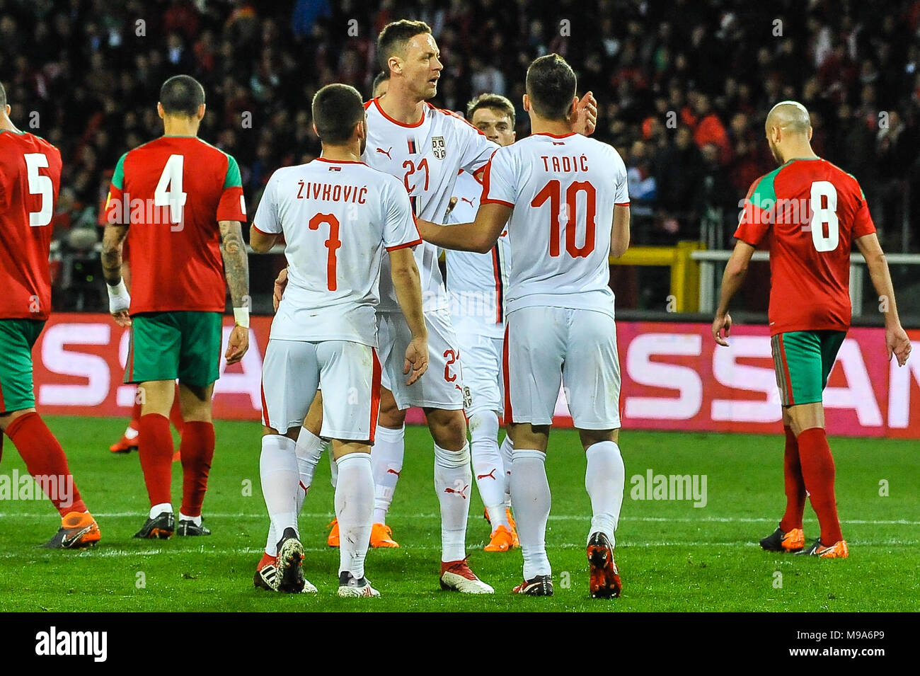 Turin, Italie. 23 mars 2018. Dusan Tadic (Serbie) pendant le match de foot amichevole entre Maroc et la Serbie à stade Olimpico Grande Torino le 23 mars, 2018 à Turin, Italie. Crédit : FABIO ANNEMASSE/Alamy Live News Banque D'Images