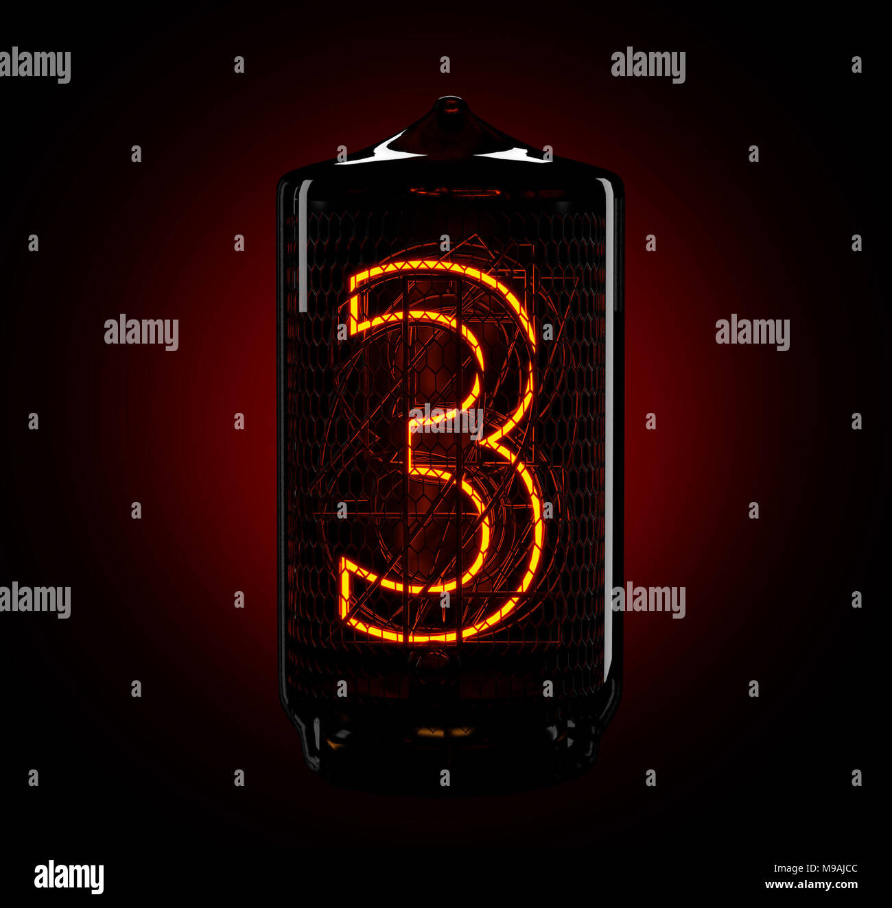 Tube Nixie indicateur. Le numéro trois de retro. 3D render. Banque D'Images