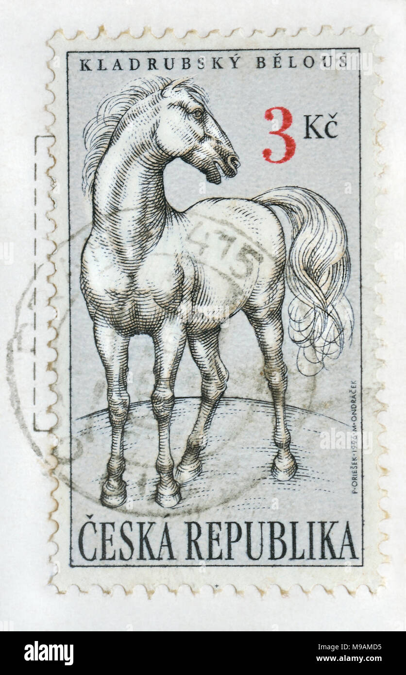 Kladruby White Horse - timbres en République tchèque, en élevage, de Kladruby République Tchèque. Sujet : Prague vers 1996 Banque D'Images