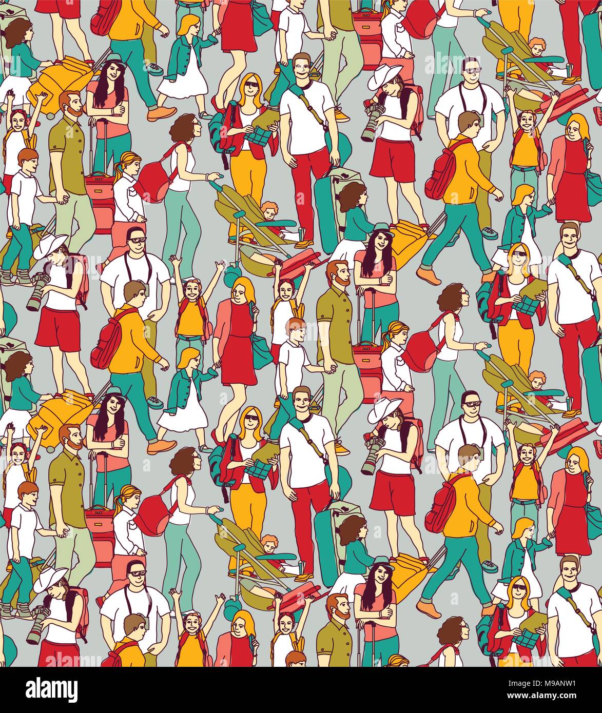 Assurance voyage gens foule modèle homogène. Illustration de Vecteur