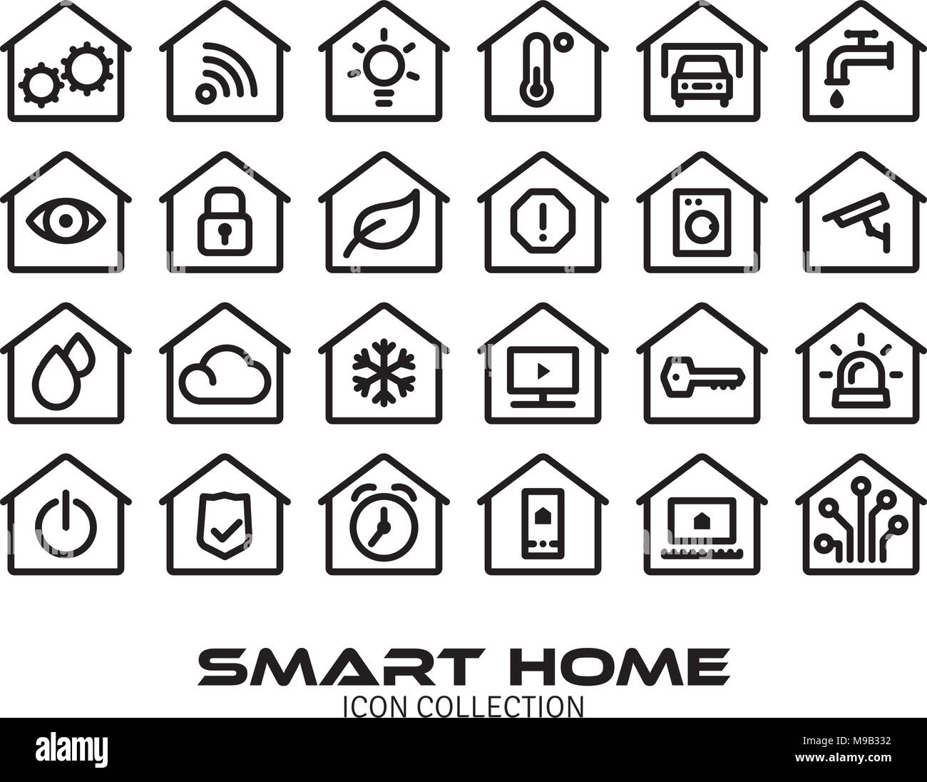 Jeu de 24 icônes de ligne de maison intelligente Illustration de Vecteur