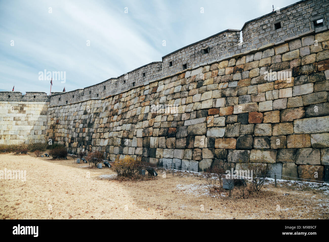 Forteresse de Hwaseong mur de pierre traditionnel coréen. Banque D'Images