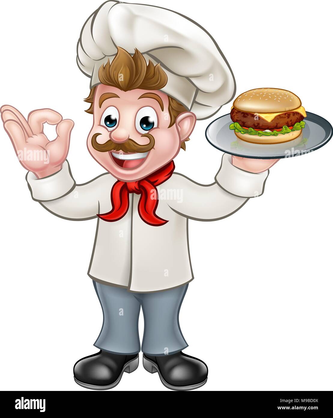 Chef Holding Burger Personnage Illustration de Vecteur