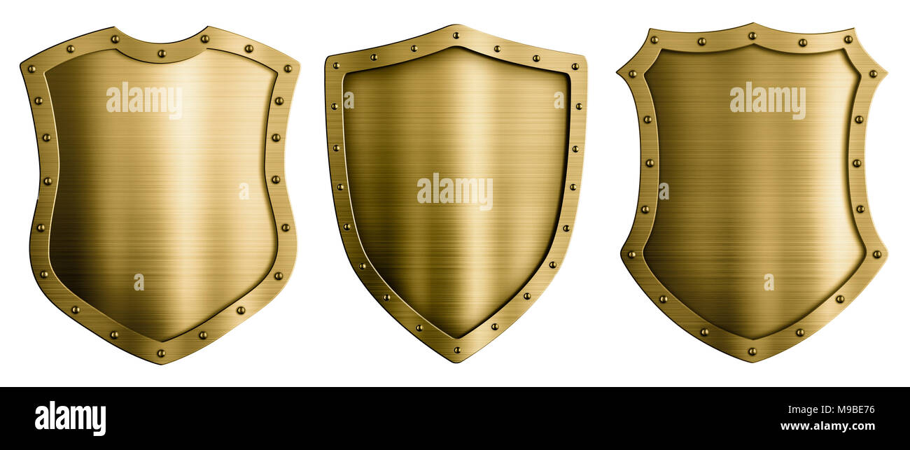 L'or ou de bronze metal medieval shields 3d illustration Banque D'Images
