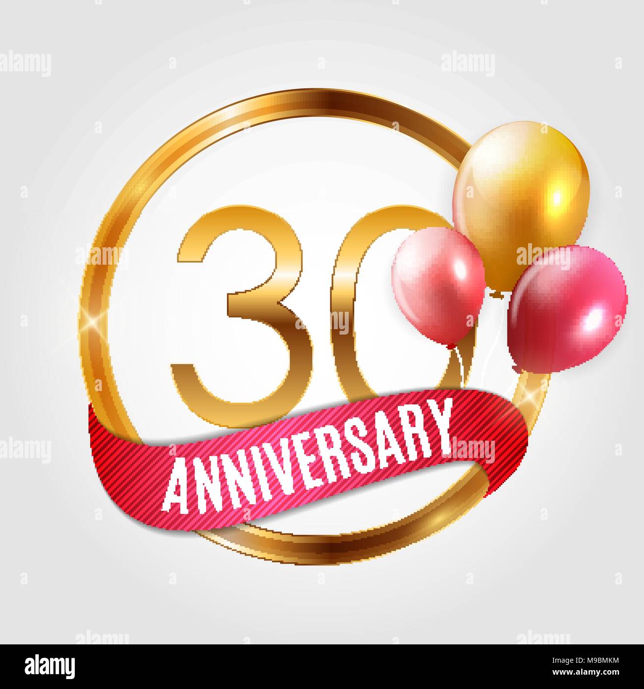 Logo or modèle anniversaire 30 ans avec ruban et des ballons Vector Illustration Illustration de Vecteur