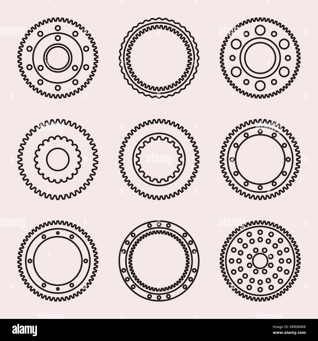 Jeu de roues d'engrenage. Fine ligne vector Illustration de Vecteur