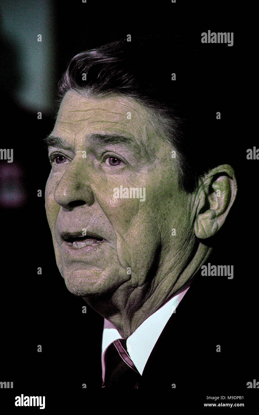 Washington, DC., USA, mars 1985 Le président Ronald Reagan portriat Crédit : Mark Reinstein/MediaPunch Banque D'Images