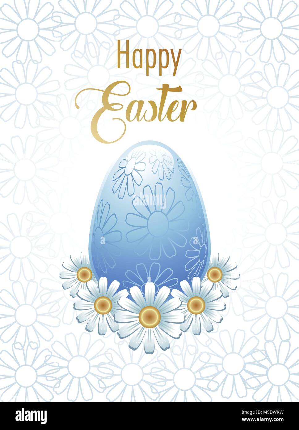 Joyeuses Pâques. Carte de vœux et d'œufs de Pâques fleurs Daisy. Vector illustration. Illustration de Vecteur