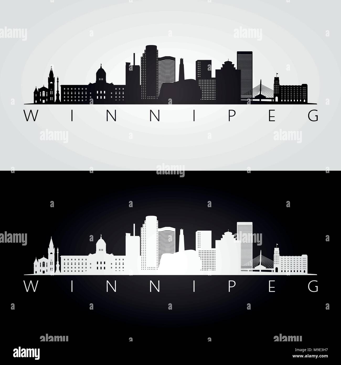 Toits de Winnipeg et les repères d'ossature, noir et blanc design, illustration vectorielle. Illustration de Vecteur