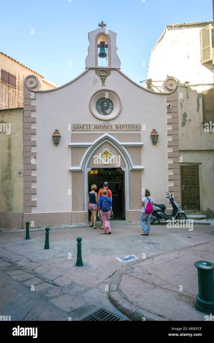 Sancte Joannes Baptista chapelle à l'ancienne ville de Bonifacio, Corse, France, Europe, Méditerranée Banque D'Images
