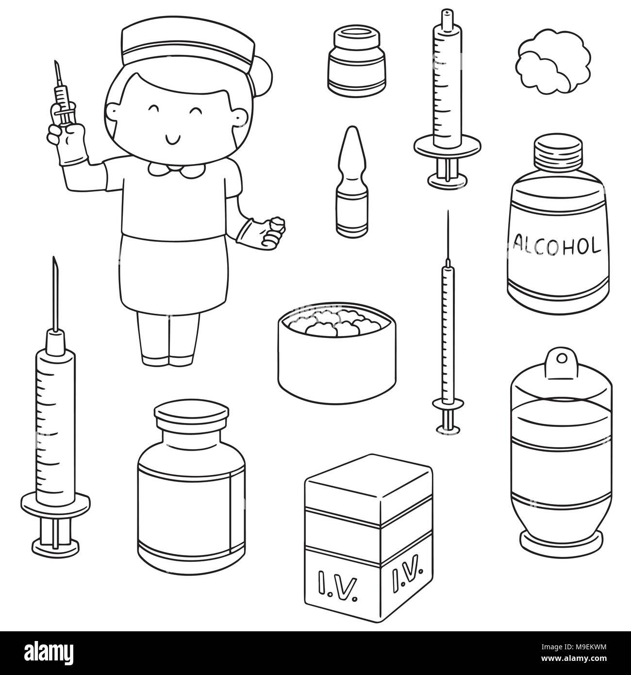 Vector set d'infirmière et la médecine d'injection Illustration de Vecteur