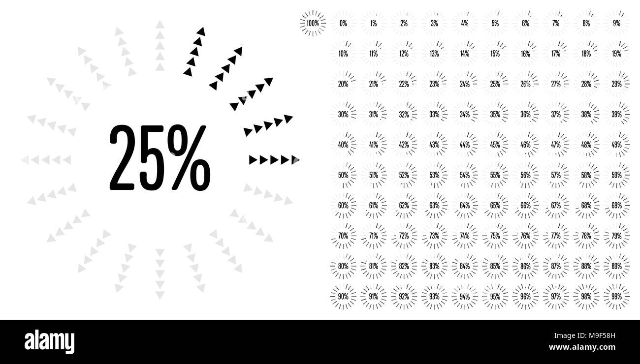 Ensemble de diagrammes cercle pourcentage de 0 à 100 prêt à utiliser pour le web design, l'interface utilisateur (UI) ou infographie - indicateur de noir Illustration de Vecteur