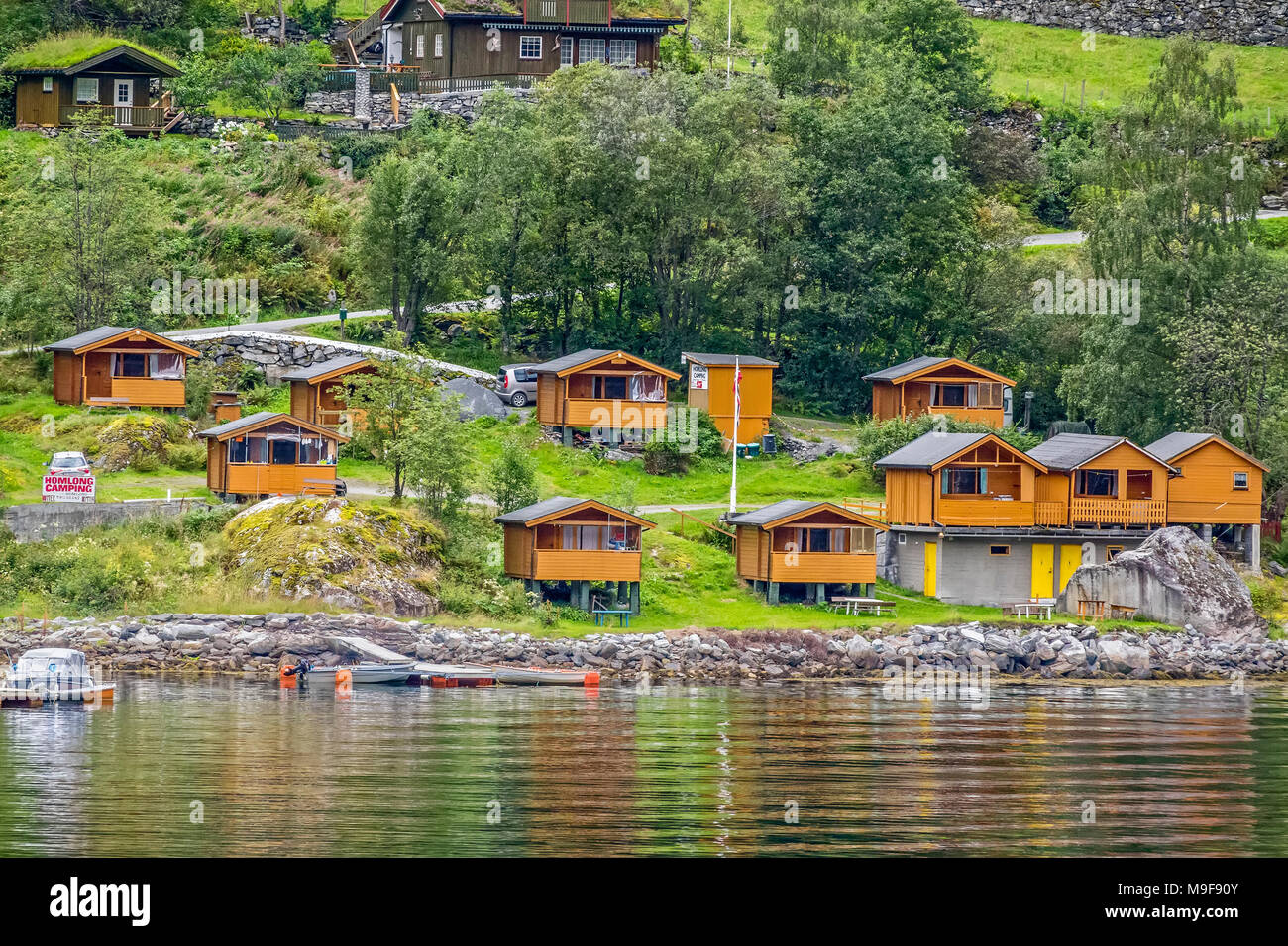 Les bâtiments en bois au fjord de Geiranger en Norvège Banque D'Images