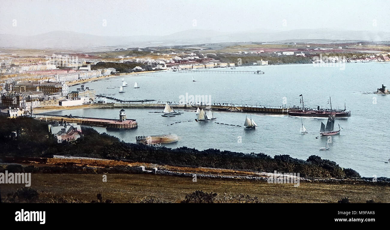 Douglas, île de Man, coloriés à la main, photo période victorienne Banque D'Images