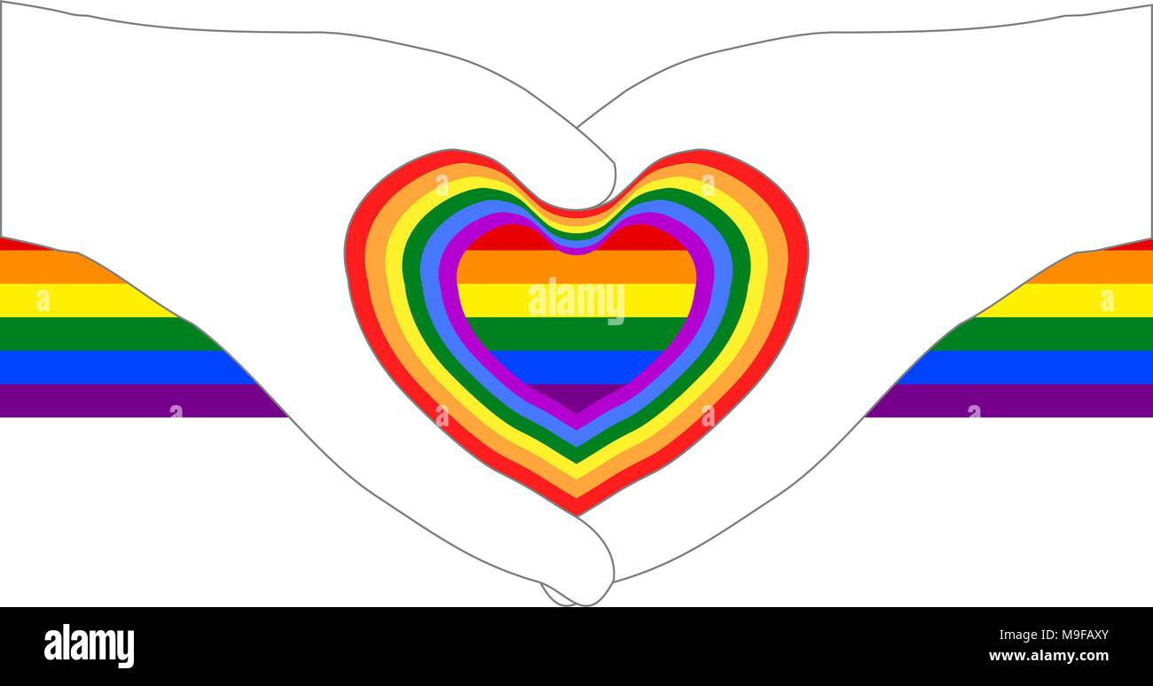 Des formes de coeur part décrit sur arc-en-ciel colorés ; ruban blanc (transparent) Arrière-plan. Illustration vectorielle, EPS10. Illustration de Vecteur