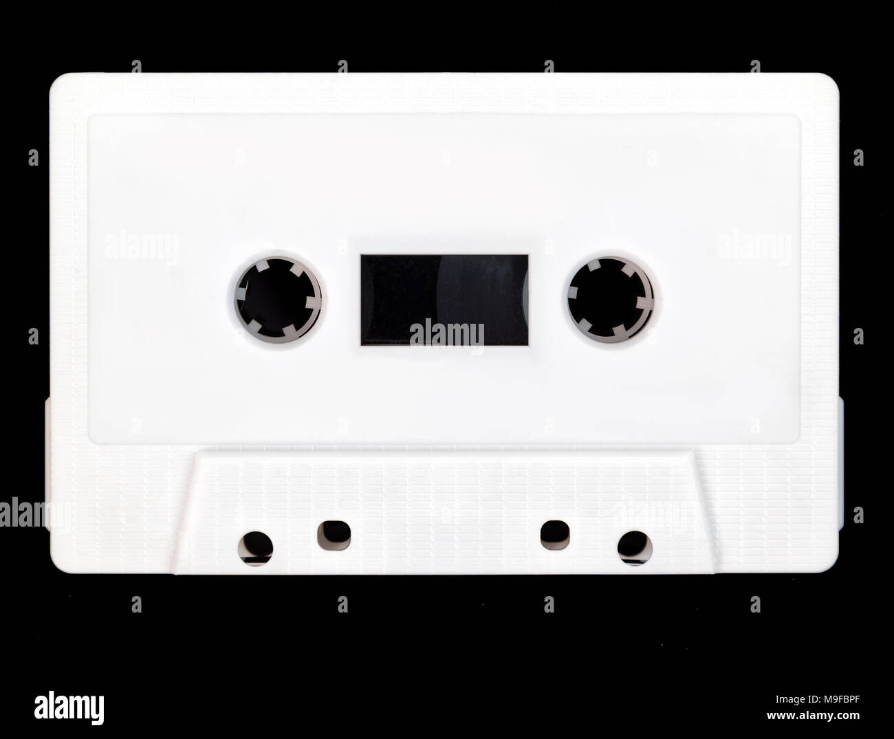 Vintage white cassette audio sur fond noir. Banque D'Images