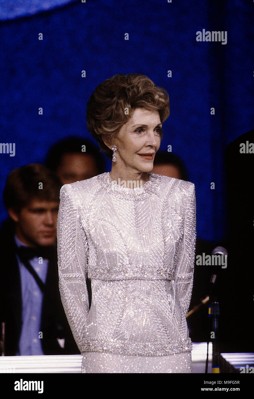 Washington, DC., USA, 20 janvier 1985 Première dame Nancy Reagan à l'Inaugural ball qui a eu lieu à l'hôtel Sheraton Washington Hotel, Crédit : Mark Reinstein/MediaPunch Banque D'Images