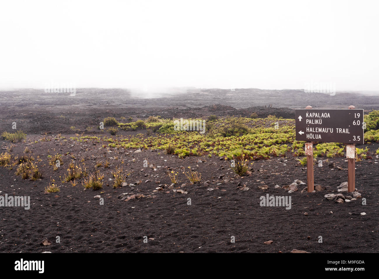 Signalisation en cratère de Haleakala, à la fin du sentier des sables bitumineux Banque D'Images