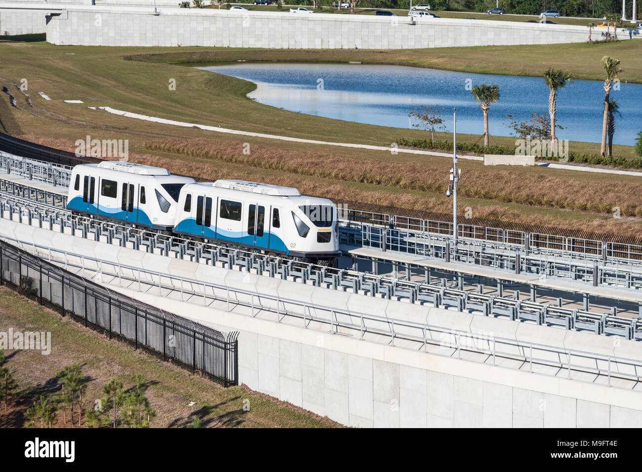 L'Aéroport International d'Orlando en Floride Tram Navette Banque D'Images