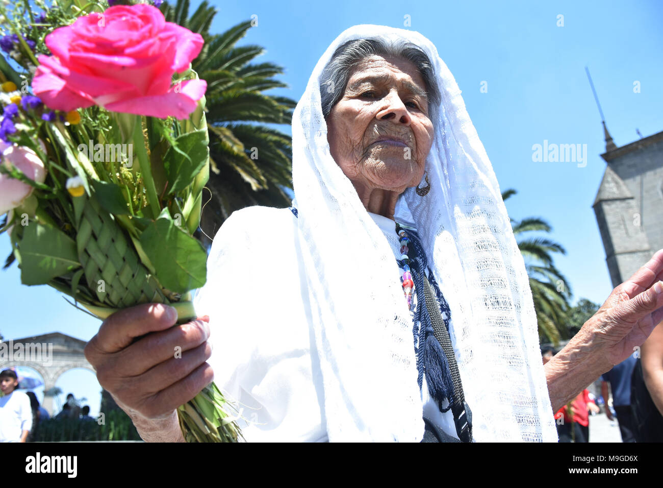 CIDADE DO México, DF - 25.03.2018 : SEMANA SANTA : DOMINGO DE RAMOS - Des milliers de religieux se sont réunis à l'église du sanctuaire de la réparation pour bénir leurs paumes, qui commence la Semaine Sainte le 25 mars 2018 à Mexico, Mexique. (Photo : Carlos Tischler/Fotoarena) Banque D'Images